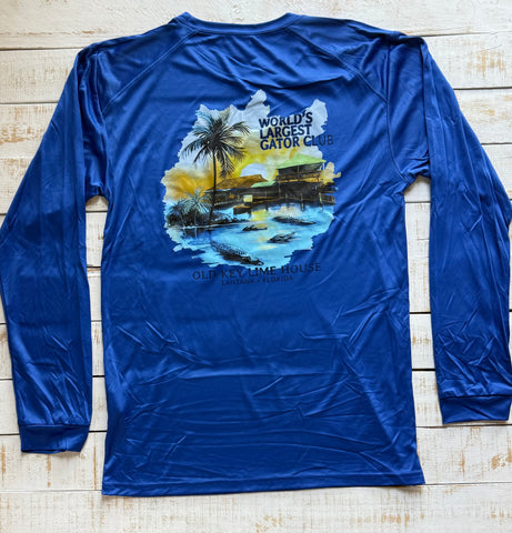 Long Sleeve Gator Club on the Water Dry-fit, Royal Blue