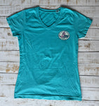 Short Sleeve Ladies Shiplap Palms T-shirt, Island Blue