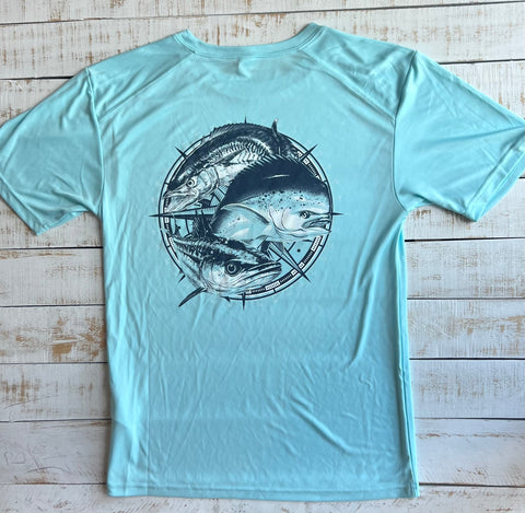 Short Sleeve Fishing Derby Dry-fit Shirt, Aqua Blue