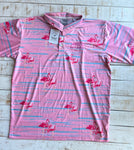 Short Sleeve Tropically Impaired Flamingo Polo Shirt, Pink