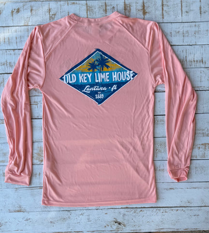 Long Sleeve Diamond Palms Dry-fit, Coral