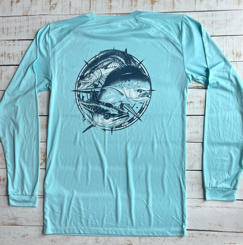 Long Sleeve Fishing Derby Dry-fit Shirt, Aqua Blue