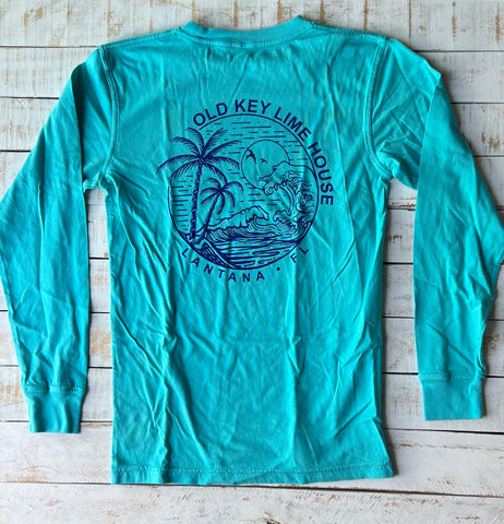 Long Sleeve Circle Wave T-shirt, Island Blue