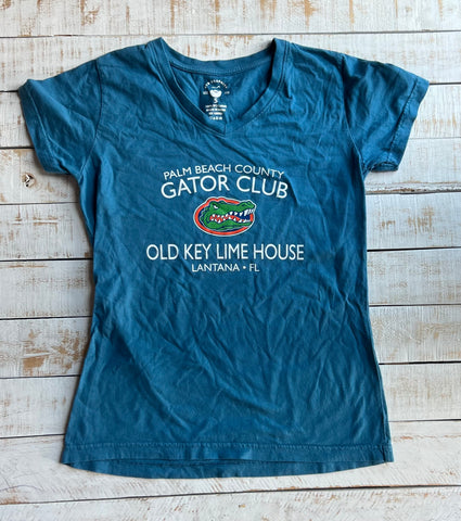 Ladies Gator Club Vneck Shirt, Pacific Blue