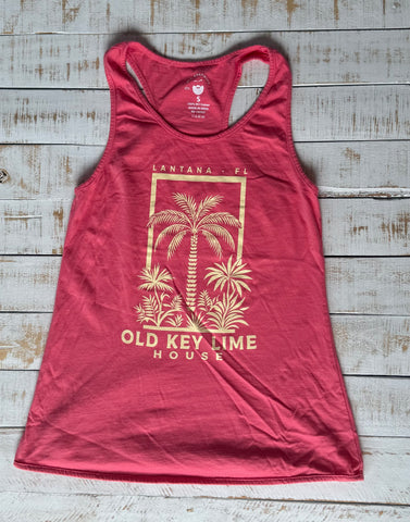 Ladies Framed Palms Racerback Tank , Coral