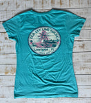 Short Sleeve Ladies Shiplap Palms T-shirt, Island Blue