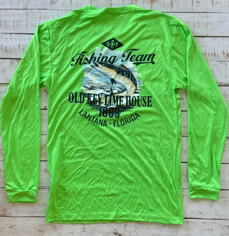 Long Sleeve Kingfish Fishing Team Dry-fit, Neon Lime
