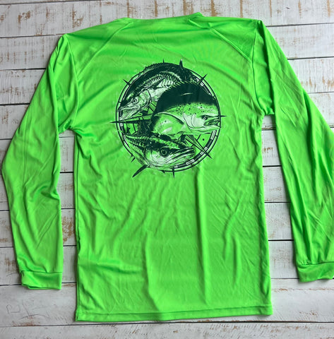 Long Sleeve Fishing Derby Dry-fit Shirt, Neon Lime