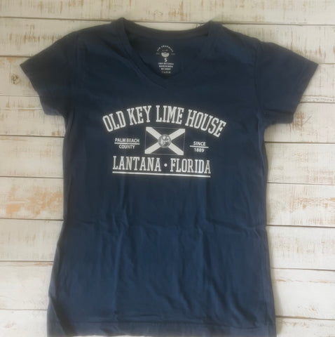Short Sleeve Ladies Florida Flag V-neck Shirt, Indigo