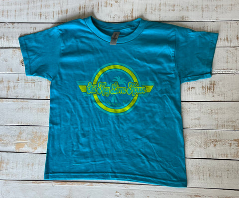 Short Sleeve Kids Circle Palm T-shirt, Tropic Blue
